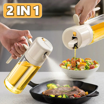 2-in-1 oil sprayer bottle, BBQ cooking oil dispenser for easy and controlled application.